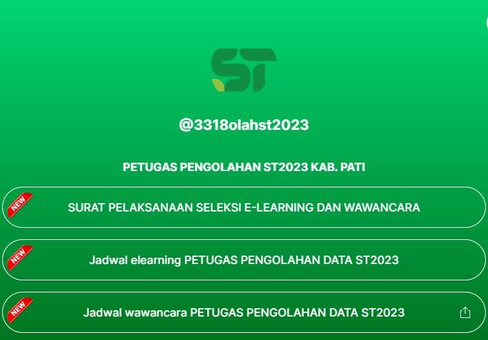 JADWAL PELAKSANAAN SELEKSI E-LEARNING DAN WAWANCARA PETUGAS PENGOLAHAN DATA ST2023 KAB. PATI