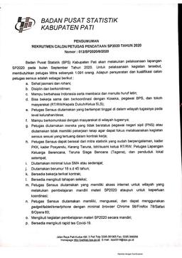 PENGUMUMAN REKRUTMEN CALON PETUGAS PENDATAAN SP2020 TAHUN 2020